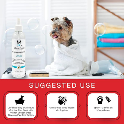 Warren London Deep Cleaning Paw Soak & Spray Combo | Soothes Itchy Paws with Seaweed, Tea Tree Oil & Aloe Vera | Anti-Lick Treatment | 12 Tablets + Deep Clean Paw Spray | Groomer-Approved Relief