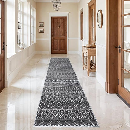 3x12 Runner Rug for Hallway - Long Kitchen Runner Machine Washable Non Slip Rug Runner Moroccan Floor Mat Low Pile Indoor Carpet for Bedroom Entryway 3x12 Black
