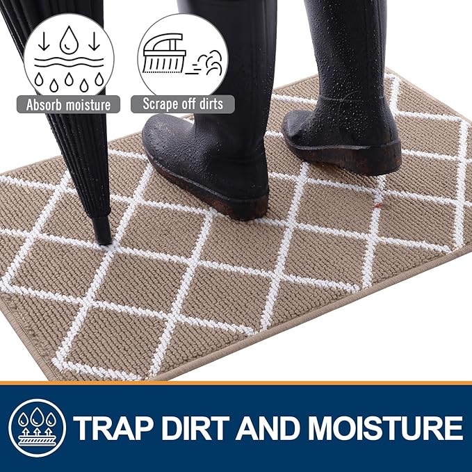 Finchitty Indoor Door Mat, Dirt Resistant and Absorbent, Low-Profile, Non-Slip, Washable Inside Floor Mats for Front Door, Back, and Entrance, 36" x 24", Brown