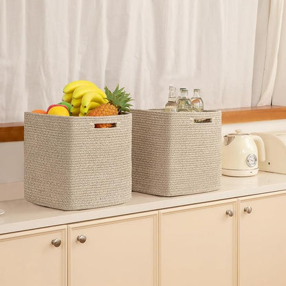 OIAHOMY Storage Cubes, 11 Inch Cube Organizer, Collapsible Storage Bins, Baskets for Organizing, Bins for Shelves-Brown, 2-PACK