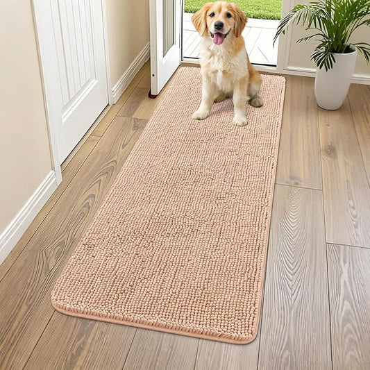 Smiry Dog Door Mat for Muddy Paws 59x24, Absorbs Moisture and Dirt Doormat, Non-Slip Washable Quick Dry Chenille Front Door Mat Indoor Entrance, Entryway Carpet for Inside Floor, Peach