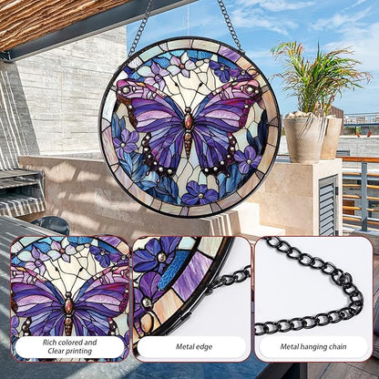 Butterfly Stained Glass Window Hanging Gifts, 7.8″ Sun Catchers for Indoor Window Decor, Decorative Sun Catchers Home Wall Art Gift for Thanksgiving Christmas Wedding Housewarming