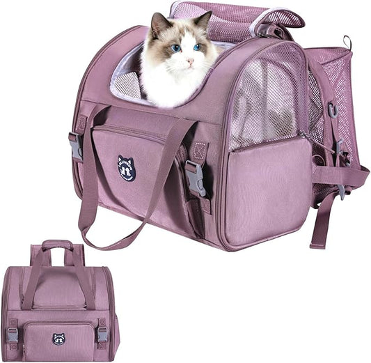 Lollimeow Expandable Cat Carrier Backpack for Large Cats - Airline Approved Pet Carrier Backpack for Small Dogs, Hiking & Travel, Waterproof with Breathable Mesh, 22lbs Capacity (Plum, Large)