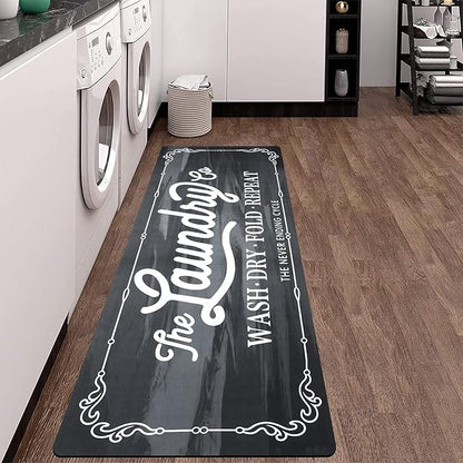 Pauwer Laundry Room Rug Runner 20"x48" Waterproof Rubber Laundry Mat Non Slip Kitchen Mats for Floor Washable Floor Mat Runner Rug for Farmhouse Mudroom Washroom Bathroom Decor