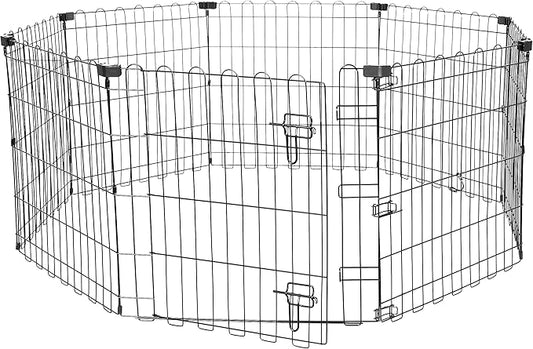 Amazon Basics Foldable Octagonal Metal Exercise Pen for Dogs, Indoor/Outdoor, Single Door, 8 Panels, 24" Height, Extra Small, Easy to Assemble, Black