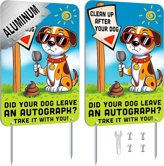 2 PC Clean Up After Your Dog Signs, 8x12 Aluminum 1mm Reflective No Dog Poop Sign, Single-Sided for Lawn or Yard