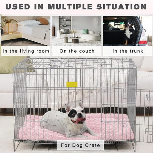 Washable Dog Bed Mat Soft Dog Crate Pad Fluffy Pet Kennel Beds Sleeping Mattress with Non-Slip Bottom for Large Jumbo Medium Small Dogs, 47 x 29 Inch, Pink