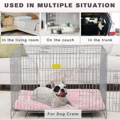 Washable Dog Bed Mat Crate Pad Soft Fluffy Pet Kennel Beds Dog Sleeping Mattress for Large Jumbo Medium Small Dogs, 29 x 18 Inch, Pink