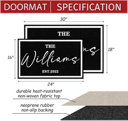 Custom Doormat with Family Name - Personalized Entryway Door Mat Front Door Mat for Outdoor Decor Entrance Mat Housewarming Gift with Anti-Slip Backing Design02