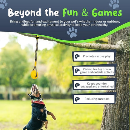 Tree Rope Toy for Dogs - Bungee Tug Toy for Small to Large Breeds - Outside Entertainment and Exercise Hanging Dog Toys Tug of War with Chew Rope and Ball Set (Reflective)