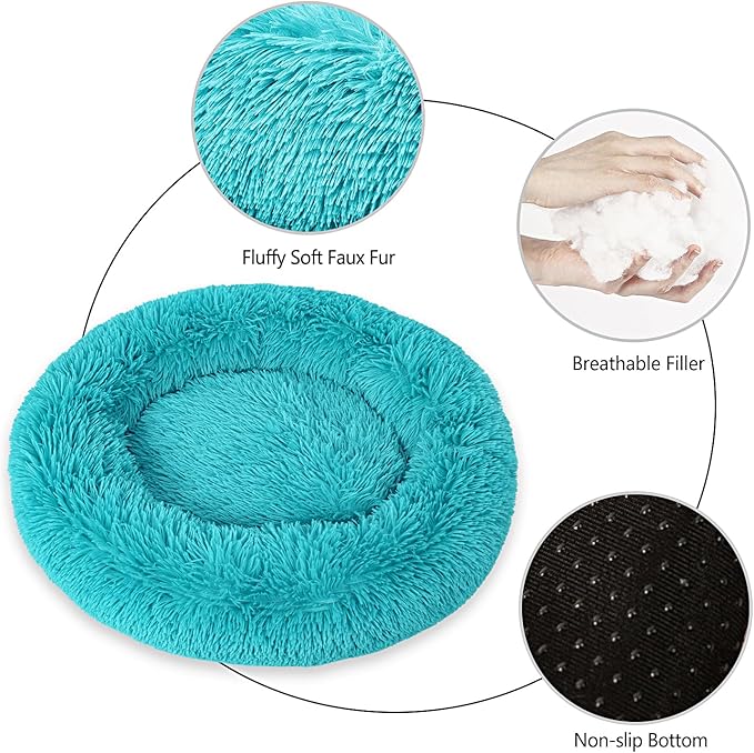 Calming Dog Bed for Big Dogs, 39'' Round Anti-Anxiety Warm Fluffy Plush Faux Fur Bed, Soft Anti-Slip Donut Washable Big Pet Bed, Cozy Big Dogs Bed, Fits up to 100 lbs Pets