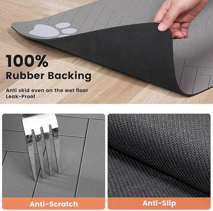 Pet Feeding Mat-Absorbent Pet Placemat for Food and Water Bowl, with Waterproof Rubber Backing, Quick Dry Water Dispenser Mat for Dog and Cat (24"x16", Striped Light Gray)