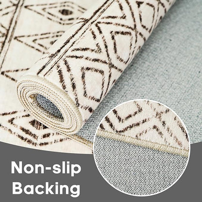 2'6"x14' Hallway Runner Rug Washable: Moroccan Non Slip Runner Rugs Low Pile Indoor Floor Mats Long Moroccan with Rubber Backing Soft Farmhouse Carpet for Front Door Entryway 2'6"x14' Geo Beige