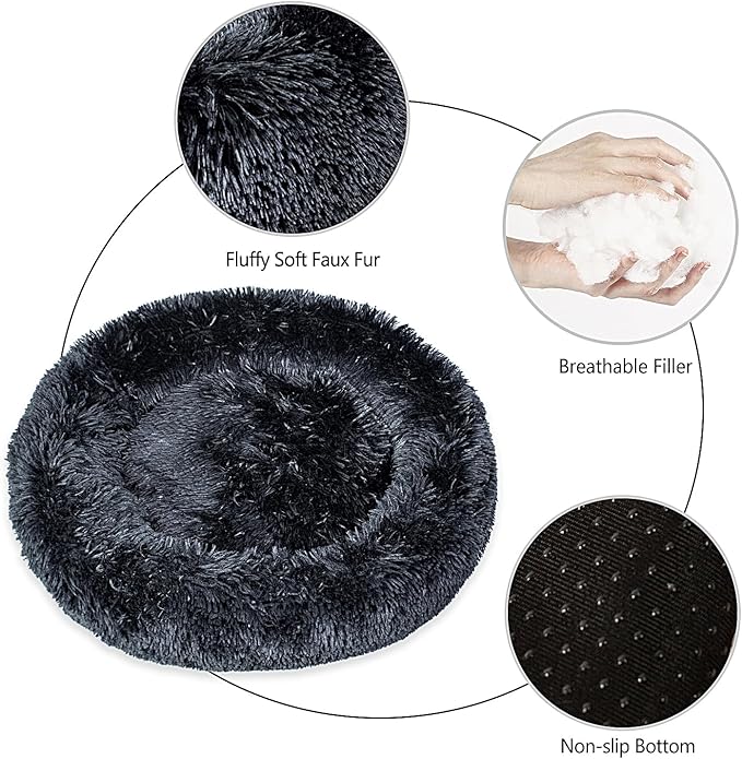 Calming Dog Bed for Big Dogs, 39'' Round Anti-Anxiety Warm Fluffy Plush Faux Fur Bed, Soft Anti-Slip Donut Washable Big Pet Bed, Cozy Big Dogs Bed, Fits up to 100 lbs Pets