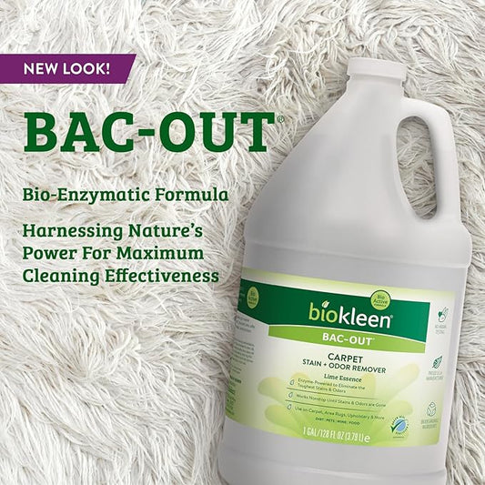 Biokleen Bac-Out Enzyme Cleaner and Stain & Odor Remover for Pet Stains, Laundry, Diapers, Wine, Carpets, & More, Eco-Friendly, Non-Toxic, Lime Scent, 128 Ounces