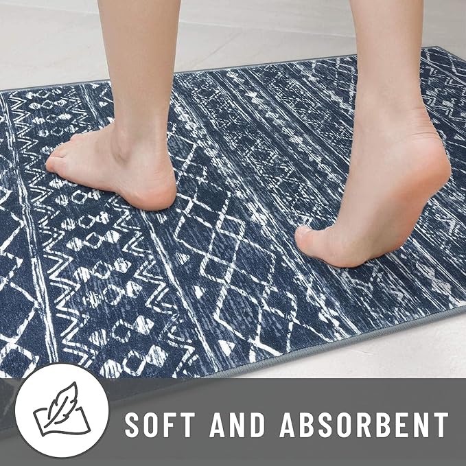 KUTA Moroccan Washable Runner Rug 2.6x18 Non-Slip Vintage Navy Blue Boho Hallway Kitchen Rugs Ultra Soft Geometric Floor Carpet Runners for Bedroom Stairway Living Room