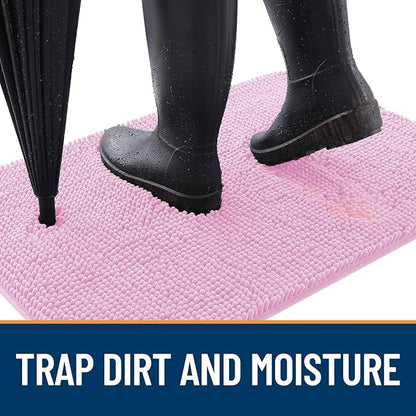 OLANLY Dog Door Mat for Muddy Paws 47x20, Absorbs Moisture and Dirt, Absorbent Non-Slip Washable Doormat, Quick Dry Chenille Mud Mat for Dogs, Entry Indoor Entryway Carpet for Inside Floor, Pink