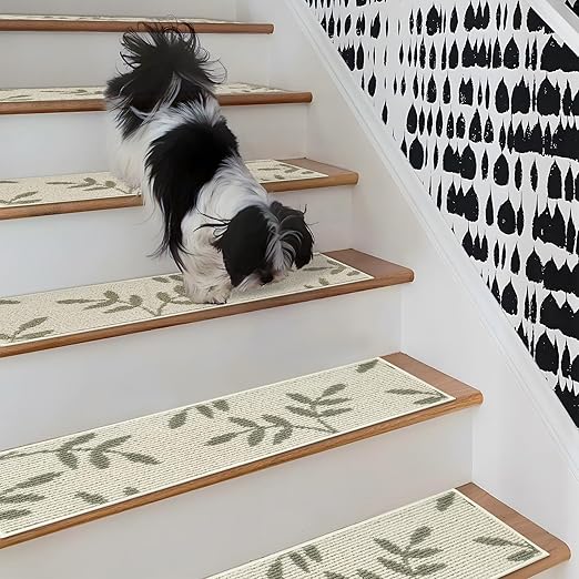 Carpet Stair Treads, Non-Slip Stair Treads for Wooden Steps Indoor, 30”x8” Stair Runner for Pets Non Skid Wood Staircase Step Treads Reusable, Set of 15, White