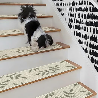 Carpet Stair Treads, Non-Slip Stair Treads for Wooden Steps Indoor, 30”x8” Stair Runner for Pets Non Skid Wood Staircase Step Treads Reusable, Set of 15, White
