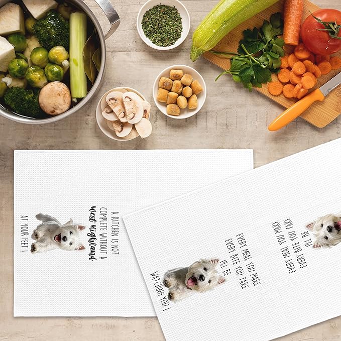 West Highland Dog Kitchen Towels Set of 2, Funny Dog Kitchen Decor, Dogs Gifts for Women Men Hand Towel, Pet Owner Gift Decorative Tea Towels Dish Towel 16x24 Inch