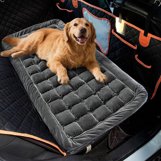 Soulbond Dog Bed for Car Back Seat Soft Plush Backseat Pet Bed Mat Non-Slip Travel Pet Mat, Fuzzy Plaid Dog Seat Cover, Fit for Backseat Extenders and Trucks SUVs (Glossy-Dark Gray, 54" x 24.8")