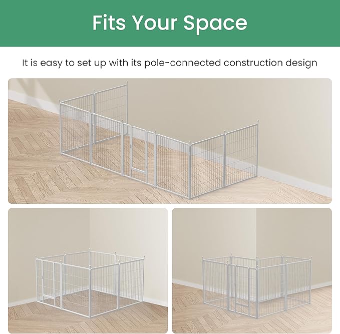 HealSmart Dog Playpen Indoor, Puppy Playpen Indoor Outdoor for Yard, Camping, RV, 32" Height 16 Panels Heavy Duty Dog Pen for Small/Medium Dogs, White