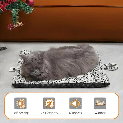 Self Warming Cat Pad for Cats and Small Dogs, Non Electric Thermal Pet Mat, Washable Soft Sleeping Mat with Non Slip Backing, Indoor & Sheltered Outdoor Use, 22 x 18 in, Black/White