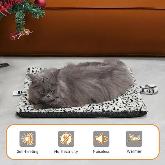 Self Warming Cat Pad for Cats and Small Dogs, Non Electric Thermal Pet Mat, Washable Soft Sleeping Mat with Non Slip Backing, Indoor & Sheltered Outdoor Use, 22 x 18 in, Black/White