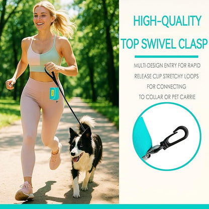 Dog Poop Bag Holder for Leash, 2 Waterproof Zipper Pouches, Dog Treat Pouch for Pet Walking Accessories, with Dispenser, Training Clicker and 1 Free Roll (Green)