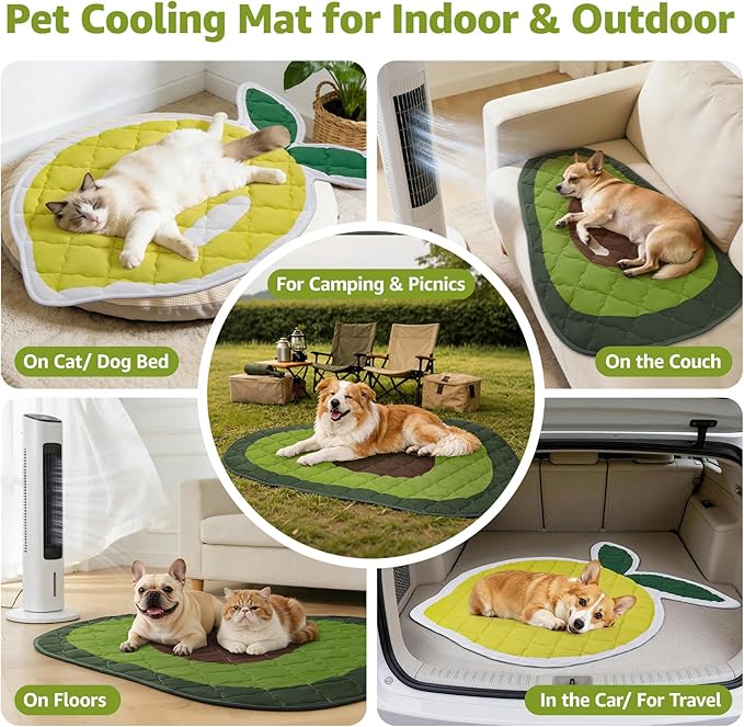 LOOBANI Dog Cooling Mat 50"x38"- Cute Avocado Cooling Mat for Dogs (Cool & Warm Side), Waterproof Self-Cooling Mat for Crate, Floor, Car for Small Dogs, Cats, Pet, Green 50"x38"