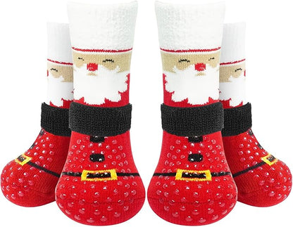 EXPAWLORER Christmas Anti-Slip Soft Dog Socks for Hardwood Floor,Warm Dog Shoes,Paw Protectors for Cold Pavement,Prevent Licking,Traction Control for Small Medium Large Senior Dogs