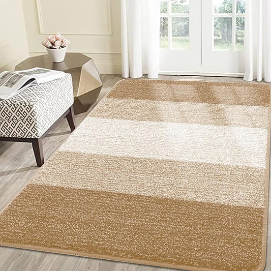 Smiry Dog Door Mat for Muddy Paws, Absorbs Moisture and Dirt, Low-Profile Entryway Mat with Non-Slip Backing, Entry Indoor Outdoor Doormat for Inside Floor (71x47 Inches, Beige, Striped)