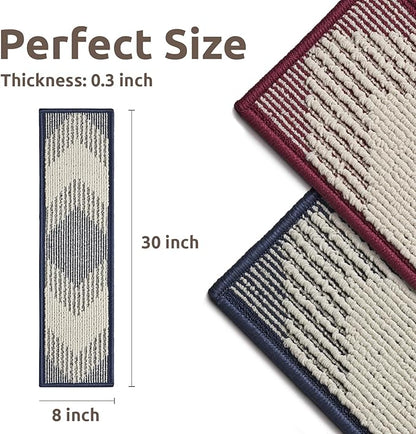 PADOOR 1PC Stair-Treads Non Slip, 3D Peel and Stick Stair Treads for Wooden Steps Indoor, Stair-Carpet Treads Washable Reusable Adhesive Stair-Runner Rugs for Kids and Dogs 8"x30" Blue