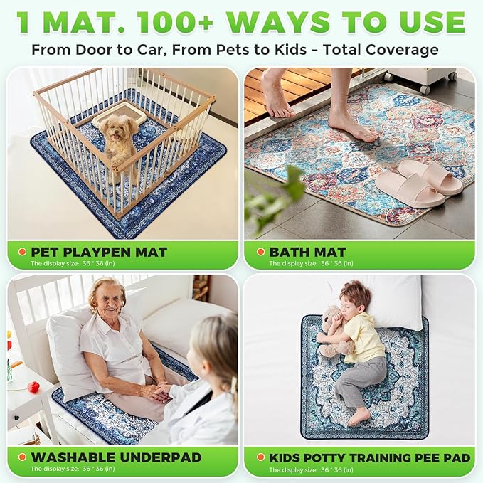 Hompet 2 Pack Super Absorbent Dog Door Mat for Muddy Paws, Washable Pee Pads for Dogs, Reusable Puppy Training Pads, Quick Dry Non-Slip Pet Entryway Rug, Leak-Proof Potty Pad for Indoor Floors 54x54