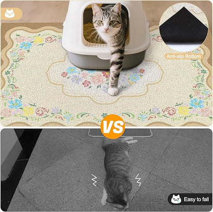 Glittme Premium Cat Litter Mat 33"x22" - Non-Slip & Waterproof Litter Trapping Mat for Litter Boxes - Soft Mesh Kitty Sand Catcher Pad Easy to Clean & Washable Floor Protector