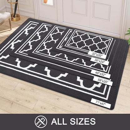 Buganda Indoor Door Mat, Dirt-Resistant and Absorbent Doormat, Anti-Slip, Low Profile Floor Mats for Inside Entryway, Front, and Back Door Entrance (30x17 Inches, Dark Grey)