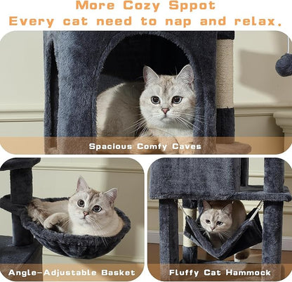 Letkind Cat Tree, 70-Inch Cat Tree Tower with Hammock, Scratching Post, Condo and Multi-Level Cat Tower, Large Cat Activity Center Playhouse, Dark Gray LCT015