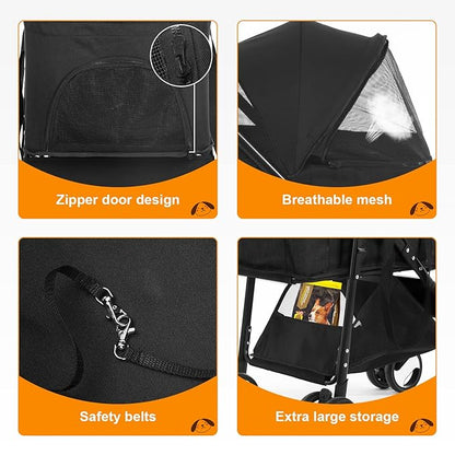 BestPet Pet Dog Stroller with Premium 3-in-1 Multifunction & Detachable Carrier for Folding Lightweight Cat Travel Stroller,Black