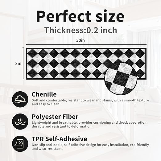 Non-Slip Carpet Stair Treads 7PCS, 8"x30" Peel and Stick Stair Runner for Wooden Steps Indoor, Washable Reusable Adhesive Backing, Pet-Friendly Safety Mats for Kids, Elders, Dogs