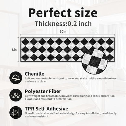 Non-Slip Carpet Stair Treads 15PCS, 8"x30" Peel and Stick Stair Runner for Wooden Steps Indoor, Washable Reusable Adhesive Backing, Pet-Friendly Safety Mats for Kids, Elders, Dogs