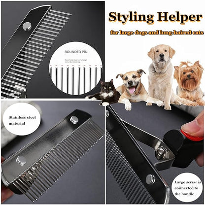 Undercoat Rake for Dogs, Long Tooth Dog Grooming Rake + Deshedding Brush Comb, Dematting Tool Set Pet Beauty Brushes for Grooming Middle Large Dog Longhair Cat Horse, German Shepherd Comb Husky Brush