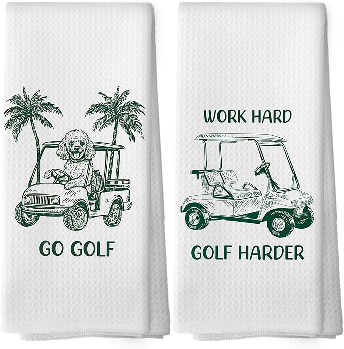 Golf Dog Kitchen Towels - Poodle Dish Towels, Sports Gifts, Pet Golf Club Decorative Absorbent Dishcloths Hand Towels Set of 2 for Kitchen Gym Spa Decor 16x24 Inches