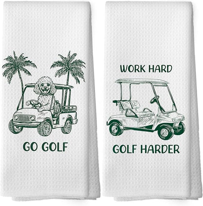 Golf Dog Kitchen Towels - Poodle Dish Towels, Sports Gifts, Pet Golf Club Decorative Absorbent Dishcloths Hand Towels Set of 2 for Kitchen Gym Spa Decor 16x24 Inches