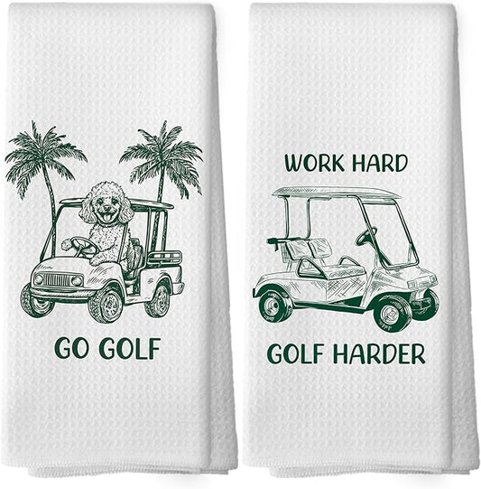 Golf Dog Kitchen Towels - Poodle Dish Towels, Sports Gifts, Pet Golf Club Decorative Absorbent Dishcloths Hand Towels Set of 2 for Kitchen Gym Spa Decor 16x24 Inches