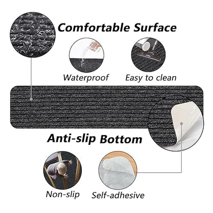 Non-Slip Stair Treads, 7.8" X 30" (15-Pack) Stair Runner Indoor Outdoor Mat, Grey Slip Resistant Stair Tread Mats Step Covers Pads for Elders, Kids and Pets (30" x 7.8", Grey)