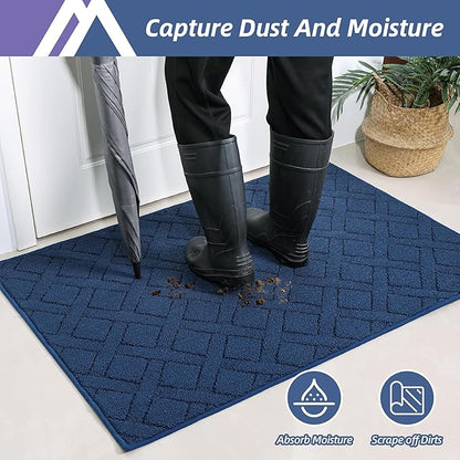 COSY HOMEER Door Mat Indoor Entrance, Non-Slip Absorbent Doormat for Front Door, Low-Profile Entryway Mat for Dirty Paws, Washable Dirt Trapper Mats (32"x48", Blue)