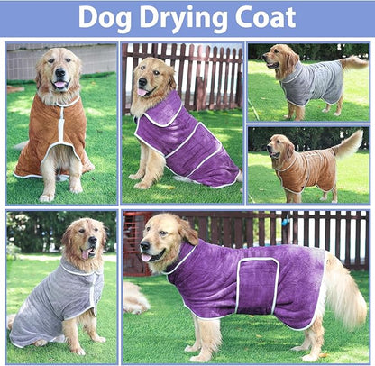 Dog Bathrobe Towel Dog Drying Coat - Super Absorbent Towels Bath Robe for Dogs Large, Soft Adjustable Collar & Belly Strap Fast Drying Coat Pet Cat Bath Robe (Medium Blue‌, 3X-Large)
