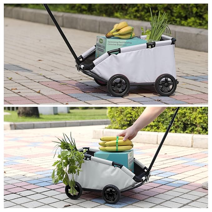 Mini Dog Strollers for Mini Pets, Foldable Multifunctional Shopping Carts with Extendable Pull Handle, Doggie Wagon Built-in Cushion and Safety Rope with Storage Bag (Light Grey)