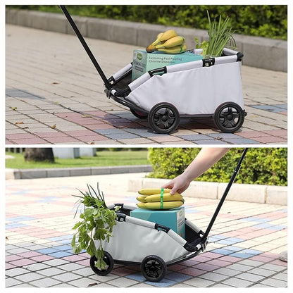 Mini Dog Strollers for Mini Pets, Foldable Multifunctional Shopping Carts with Extendable Pull Handle, Doggie Wagon Built-in Cushion and Safety Rope with Storage Bag (Light Grey)