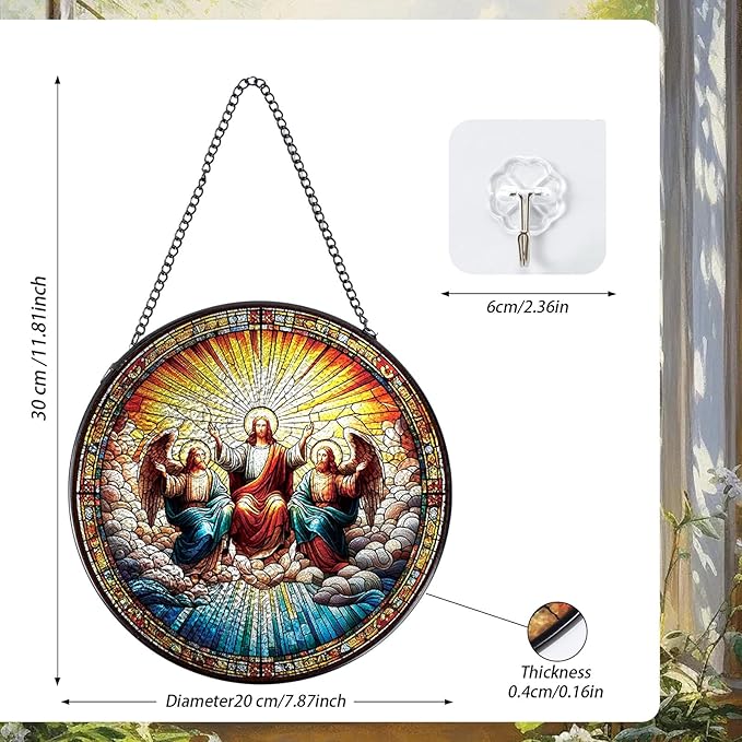 Christmas Jesus Stained Glass Window Hanging, 7.8" Christian Gift Sun Catchers Indoor Window Decor, Suncatchers for Windows Hanging Christmas Religious Catholic Gifts for Women Faith